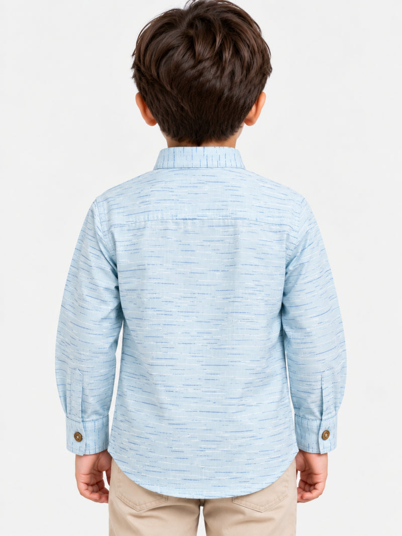 Boy's Mandarin Collar Kurta Style Casual Shirt - Sky
