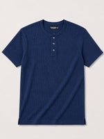 Exclusive Thermal Cotton Henley Tee Shirt - Navy