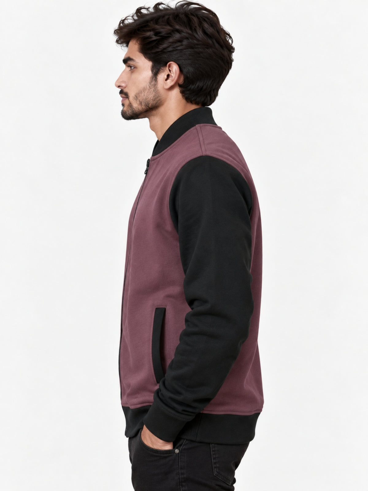 HG Contrast Sleeves Exclusive Fleece Zipper Jacket - Copper Rose