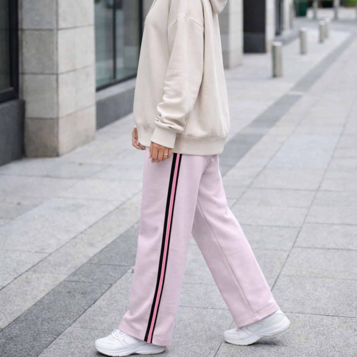 HG Women’s Relaxed Fit Terry Straight Trousers with Side Tape - Light Purple