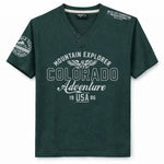 Men's Graphic Printed V Neck Tee Shirt - Jungle Green