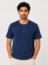 Exclusive Thermal Cotton Henley Tee Shirt - Navy