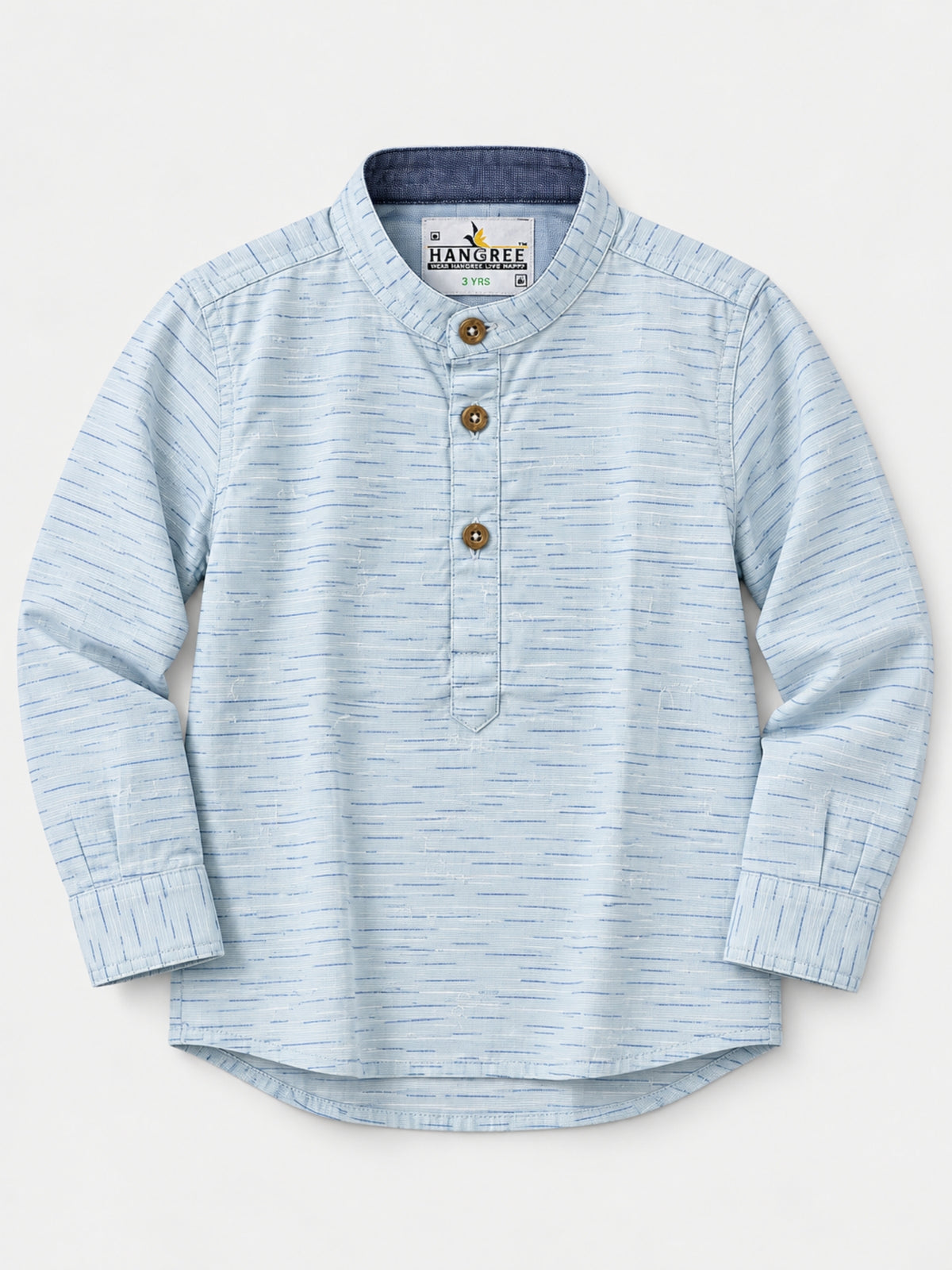 Boy's Mandarin Collar Kurta Style Casual Shirt - Sky
