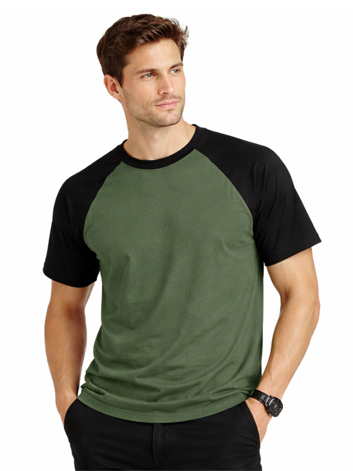Men's Classic Raglan Tee Shirt - Hazel Green & Black