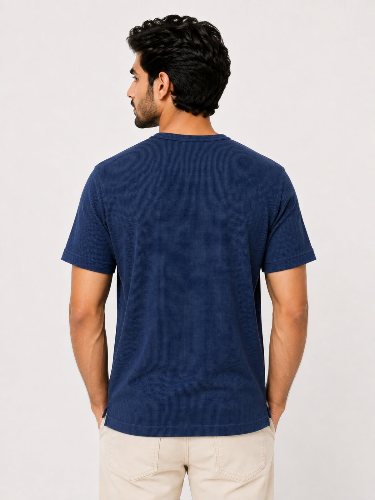 Exclusive Thermal Cotton Henley Tee Shirt - Navy