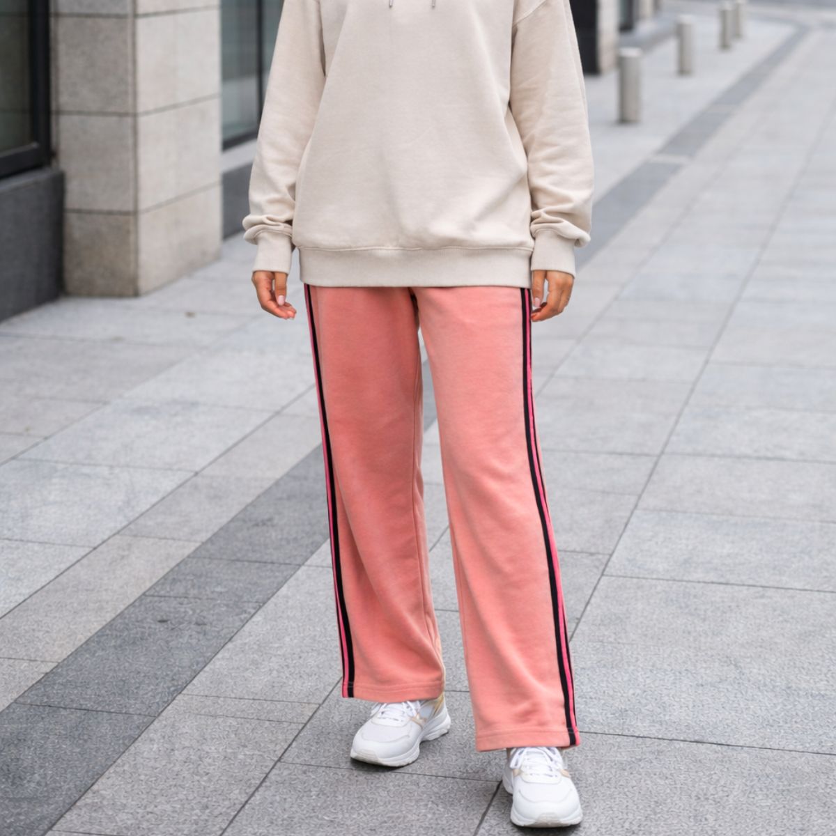 HG Women’s Relaxed Fit Terry Straight Trousers with Side Tape - Peach