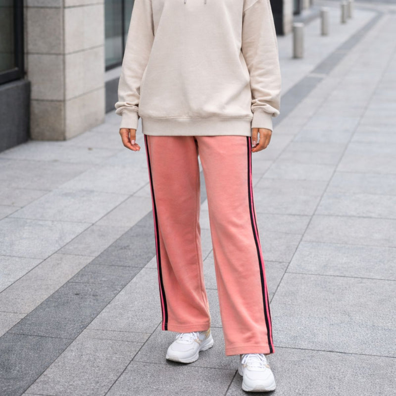 HG Women’s Relaxed Fit Terry Straight Trousers with Side Tape - Peach