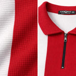 Men’s Premium Thermal Knit Half-Zip Polo Shirt – Red & White