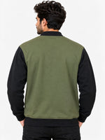 HG Contrast Sleeves Exclusive Fleece Zipper Jacket - Olive Green