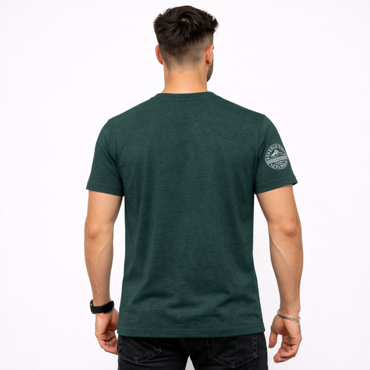 Men's Graphic Printed V Neck Tee Shirt - Jungle Green
