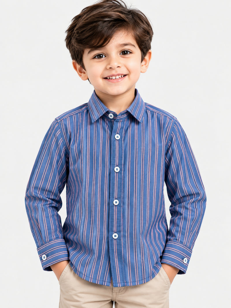 Boy's Multi Colour Lining Full Sleeves Casual Shirt