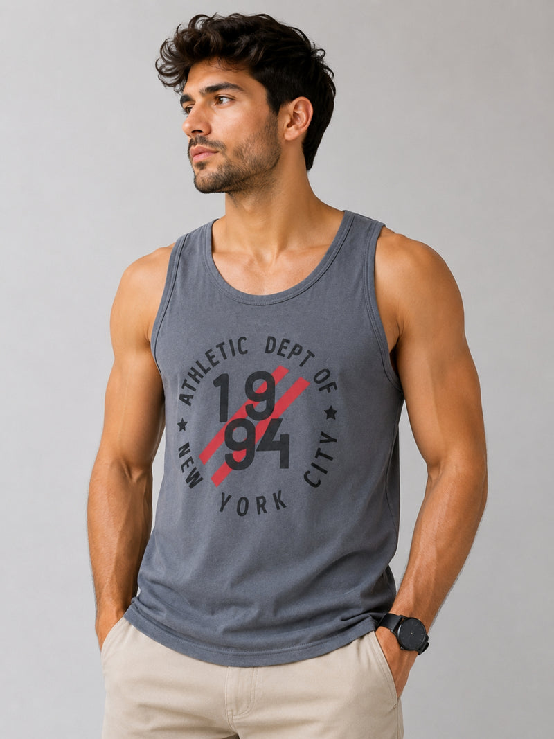 Men Graphic Printed ActiveFit Sleeveless Vest - Gray