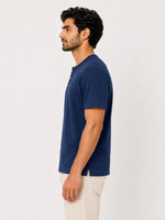 Exclusive Thermal Cotton Henley Tee Shirt - Navy