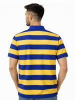 Men's Bold Stripes Jersey Polo Shirt - Royal Blue & Yellow