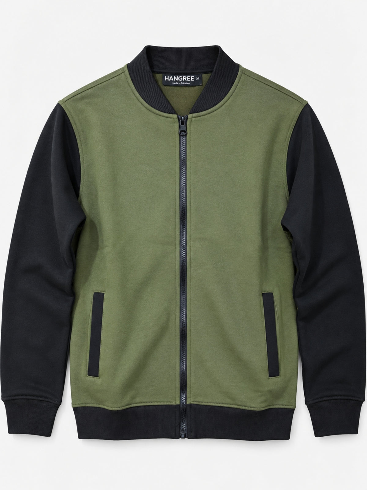 HG Contrast Sleeves Exclusive Fleece Zipper Jacket - Olive Green
