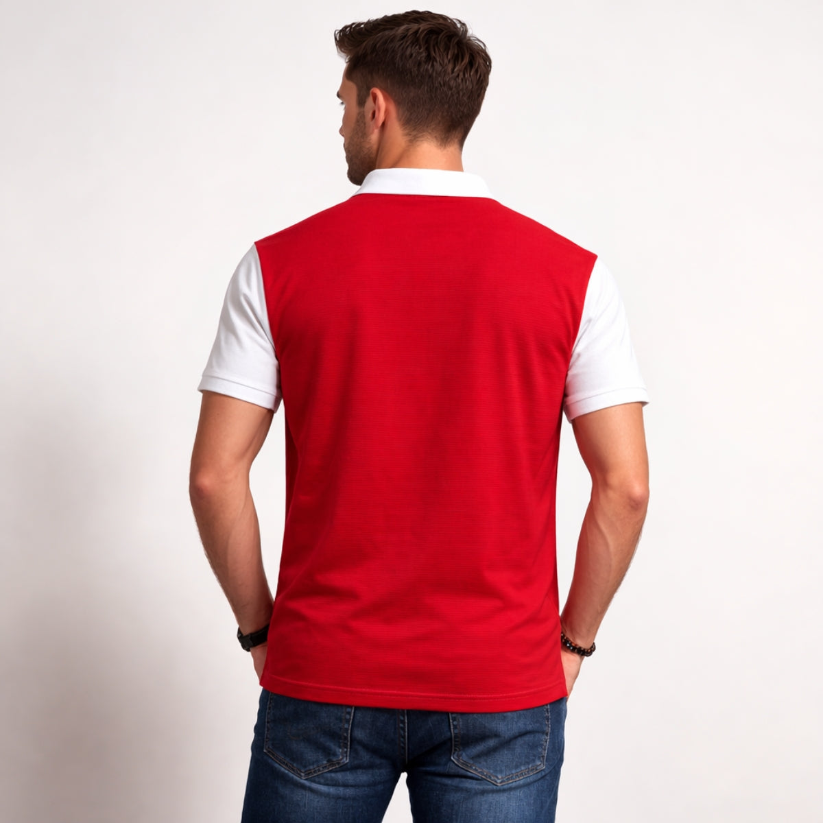 Men’s Premium Thermal Knit Half-Zip Polo Shirt – Red & White