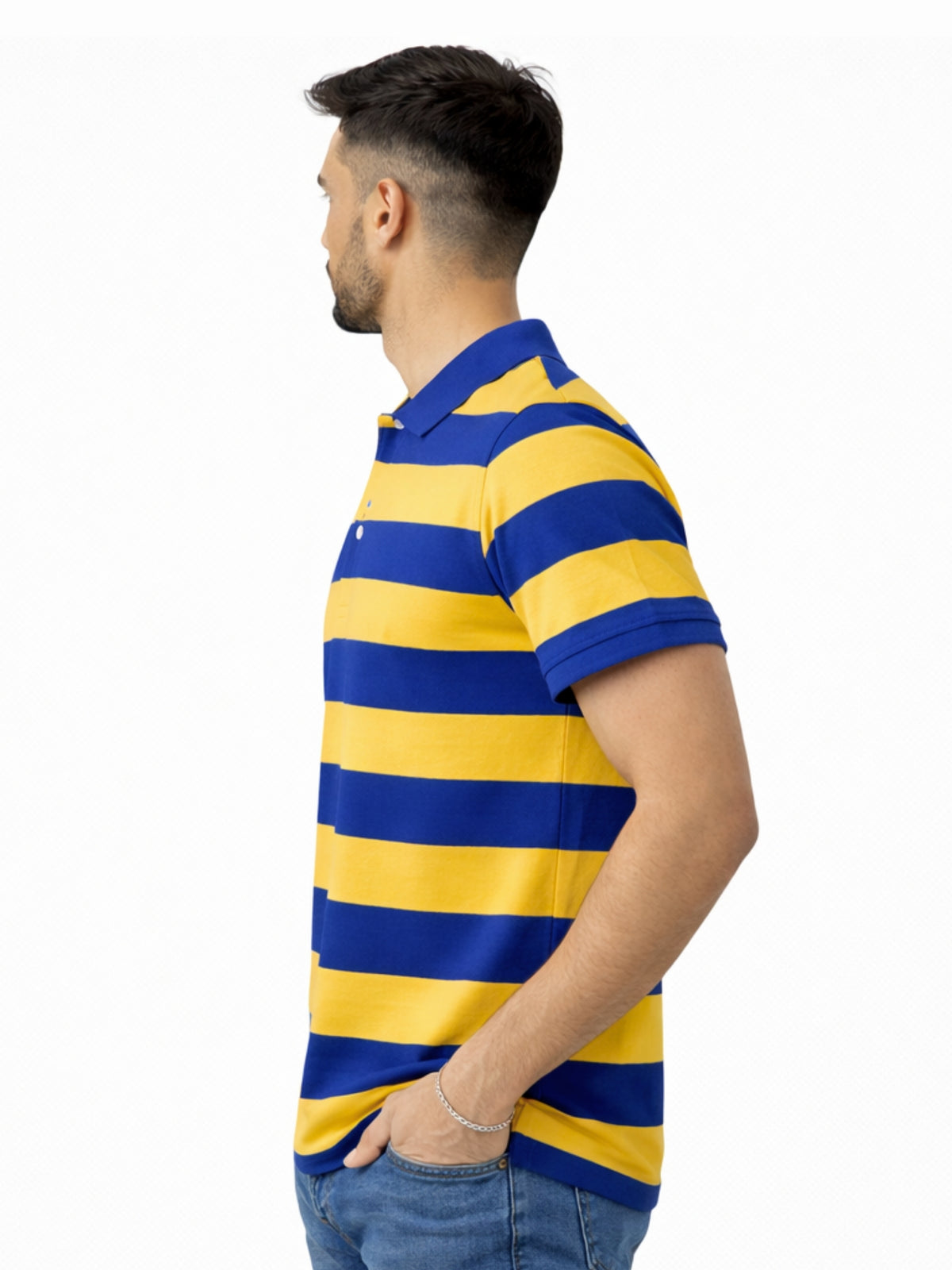 Men's Bold Stripes Jersey Polo Shirt - Royal Blue & Yellow
