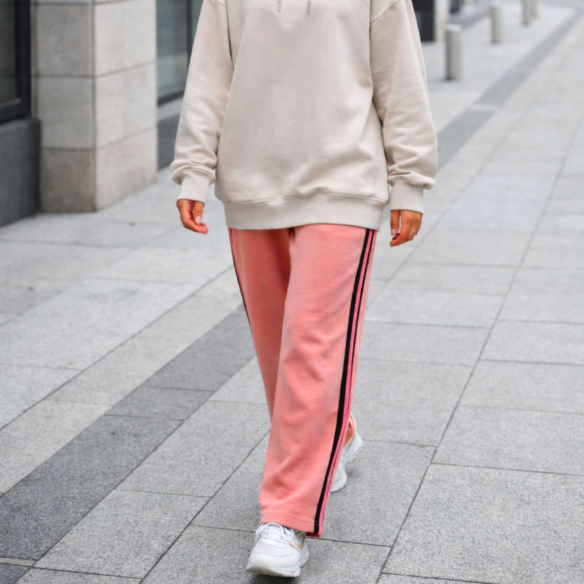 HG Women’s Relaxed Fit Terry Straight Trousers with Side Tape - Peach