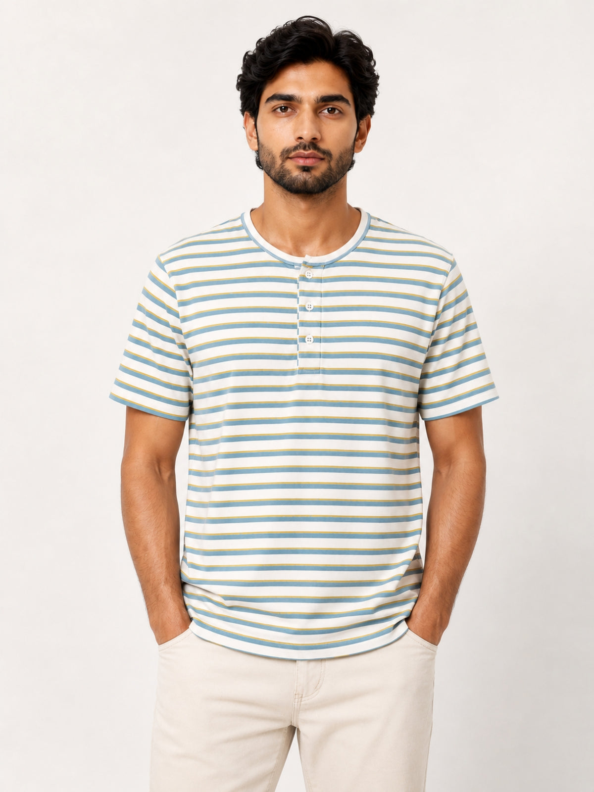Men Henley Tee Shirt - Striper