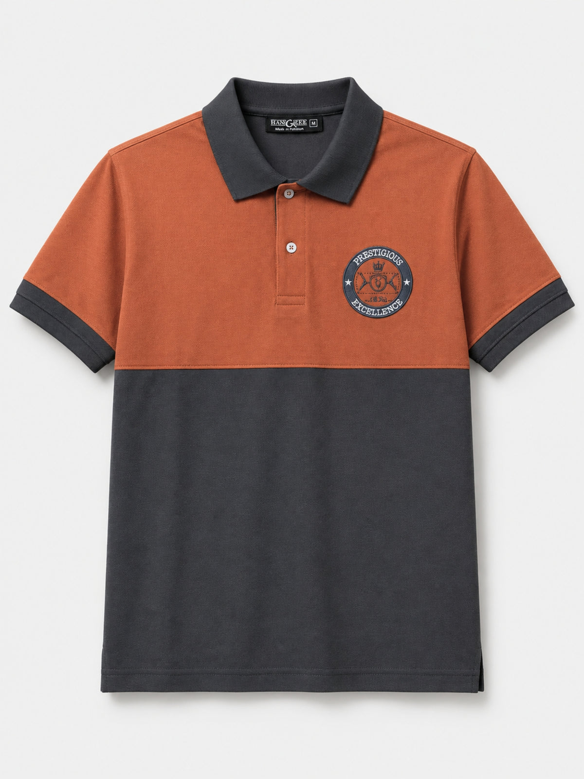 Men's Signature Emb Luxury Panel Polo - Rust & Dark Gray
