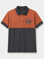 Men's Signature Emb Luxury Panel Polo - Rust & Dark Gray