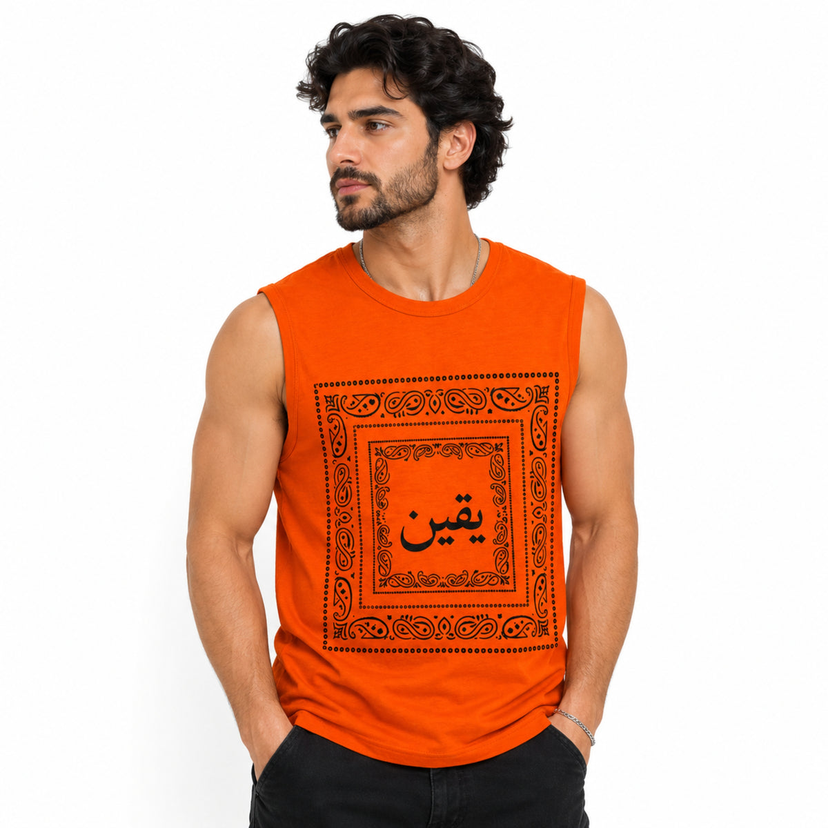 Men's Bandana Graphic Sleeveless Tank Top - Orange