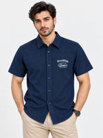 Classy "Brooklyn" Embroidered Soft Cotton Casual Shirt - Navy