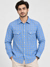 Men's Checkered Summers Casual Shirt - Sky Blue