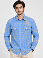Men's Checkered Summers Casual Shirt - Sky Blue