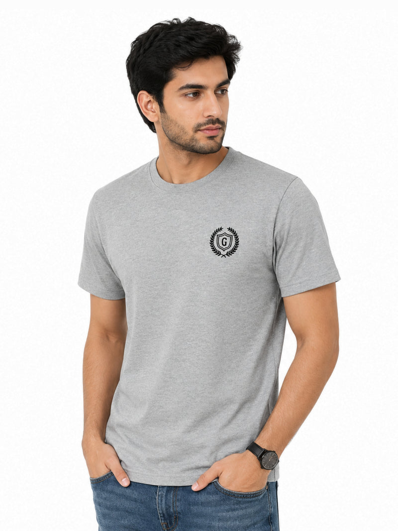 Men's Signature Emb. Round Neck Tee Shirt - Light Gray
