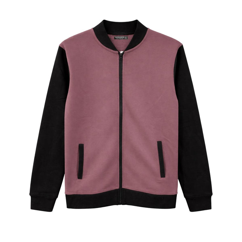 HG Contrast Sleeves Exclusive Fleece Zipper Jacket - Copper Rose