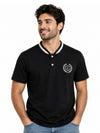 Men’s Signature Embroidered Contrast Neck Henley T-Shirt – Black