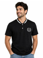 Men’s Signature Embroidered Contrast Neck Henley T-Shirt – Black