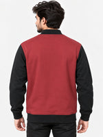 Contrast Sleeves Exclusive Fleece Bomber Jacket - Red