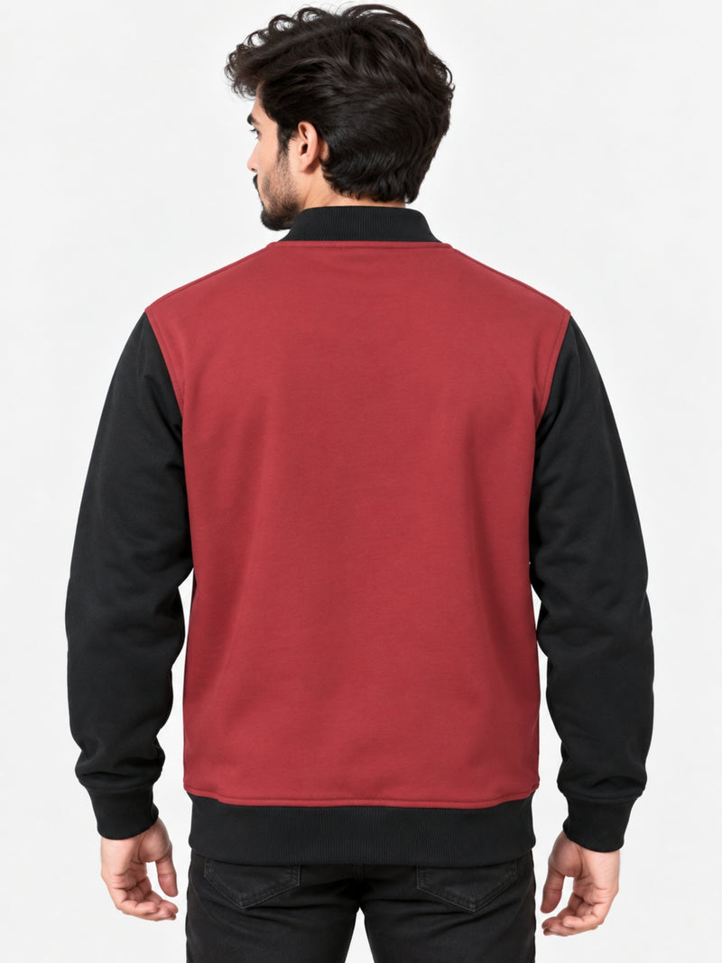 Contrast Sleeves Exclusive Fleece Bomber Jacket - Red