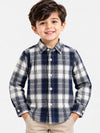 Boy's Navy & White Checkered Full Sleeves Casual Shirt