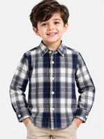 Boy's Navy & White Checkered Full Sleeves Casual Shirt