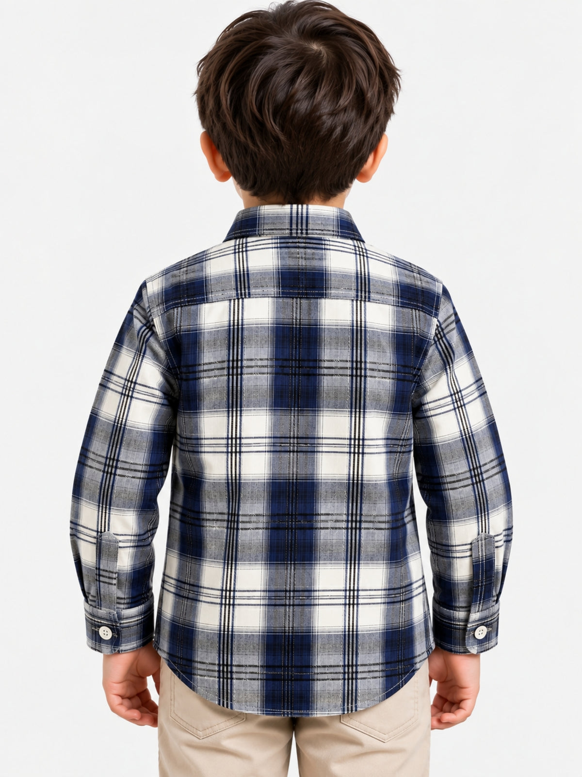 Boy's Navy & White Checkered Full Sleeves Casual Shirt
