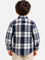 Boy's Navy & White Checkered Full Sleeves Casual Shirt