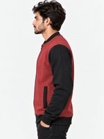 Contrast Sleeves Exclusive Fleece Bomber Jacket - Red