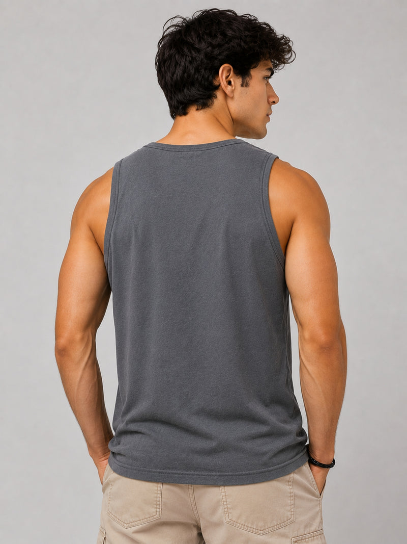 Men Graphic Printed ActiveFit Sleeveless Vest - Dark Gray