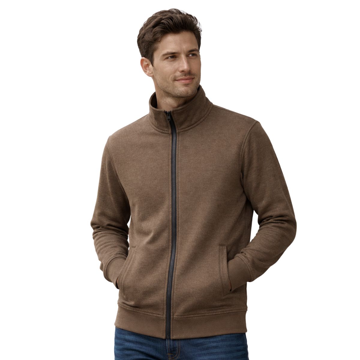 HG Men's Mockneck Fleece Zipper Jacket - Brown