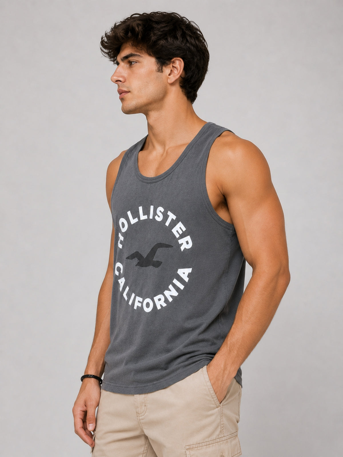 Men Graphic Printed ActiveFit Sleeveless Vest - Dark Gray