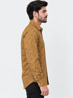 Men's All Over Printed Full Sleeves Casual Shirt - Brown