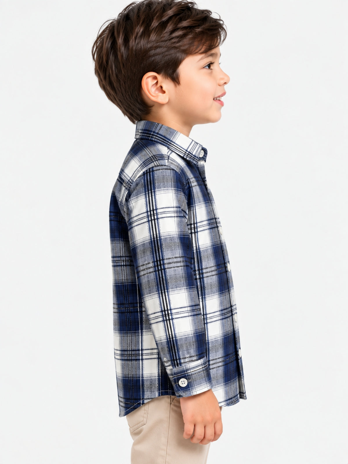 Boy's Navy & White Checkered Full Sleeves Casual Shirt