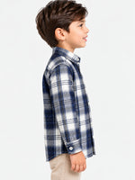 Boy's Navy & White Checkered Full Sleeves Casual Shirt