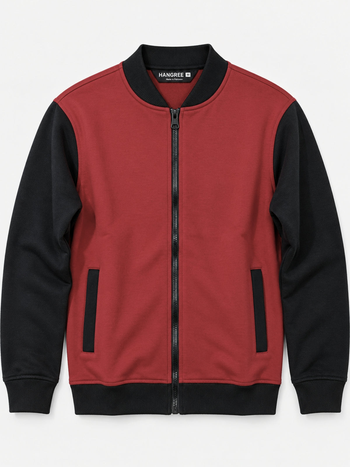 Contrast Sleeves Exclusive Fleece Bomber Jacket - Red