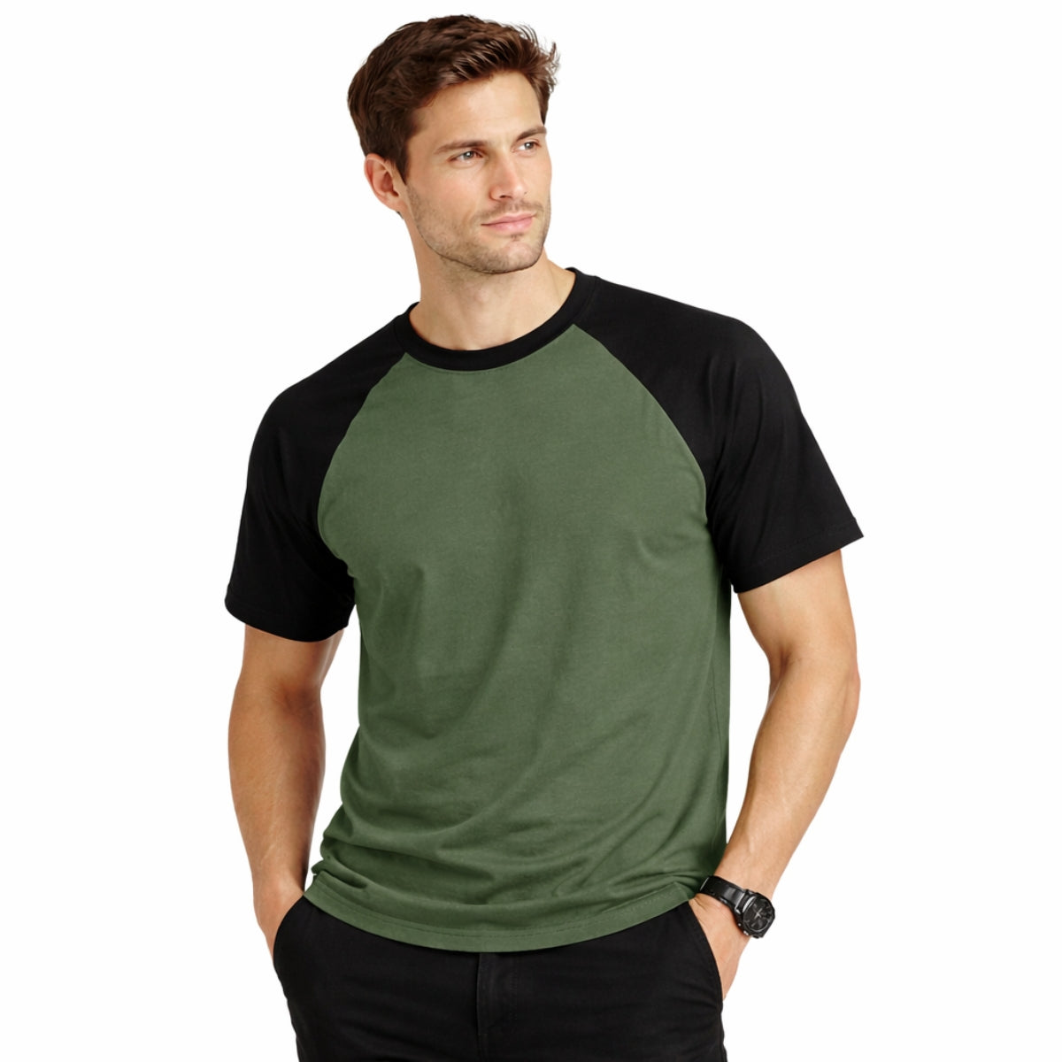 Men's Classic Raglan Tee Shirt - Hazel Green & Black