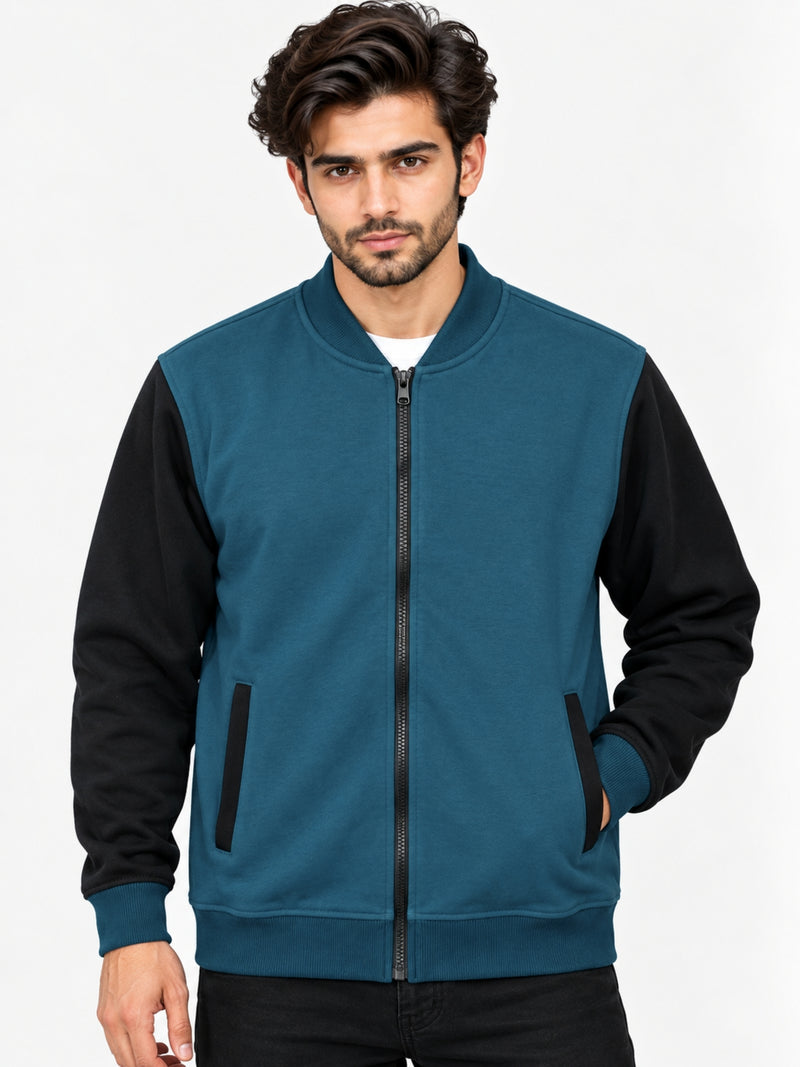 Elegant Contrast Sleeve Fleece Zipper Jacket - Zink