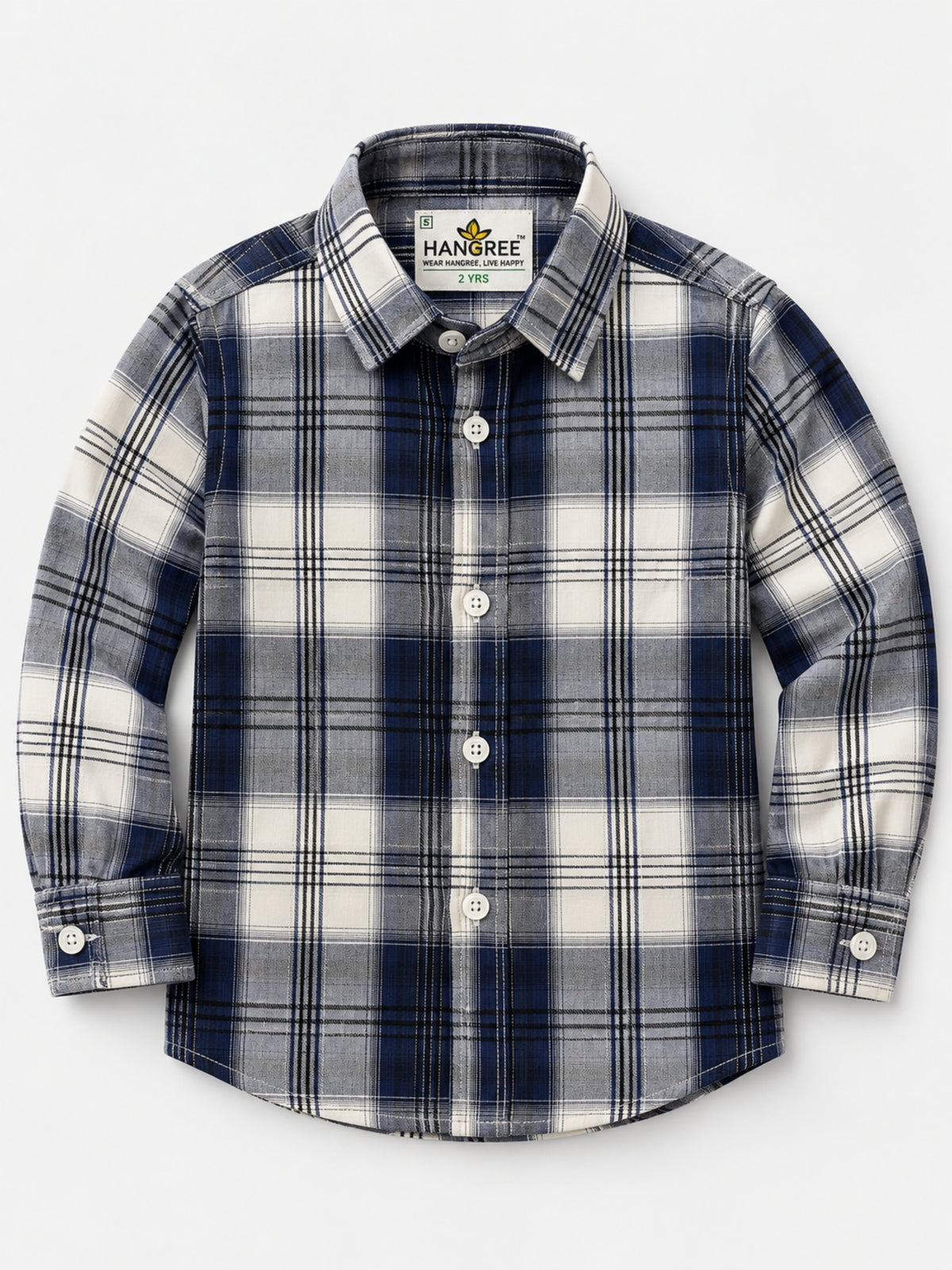 Boy's Navy & White Checkered Full Sleeves Casual Shirt